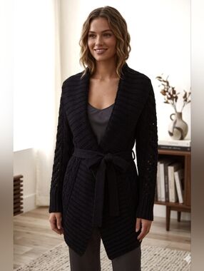 5 For $25✨️Suzy Shier Womens Small Knit Long Black Cardigan Open Front Sweater